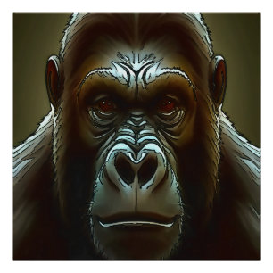 Ape Mountain Gorilla Fun Face Black Perfect Poster