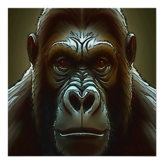 Ape Mountain Gorilla Fun Face Black Perfect Poster (Voorkant)