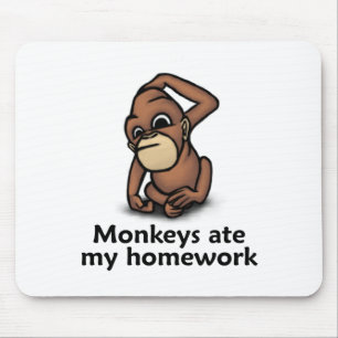 apen aten mijn huiswerk op muismat