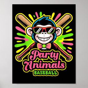 Apen Banaan Honkbal Grappig Vintage Honkbal Team Poster