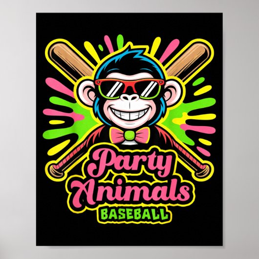 Apen Banaan Honkbal Grappig Vintage Honkbal Team Poster (Voorkant)