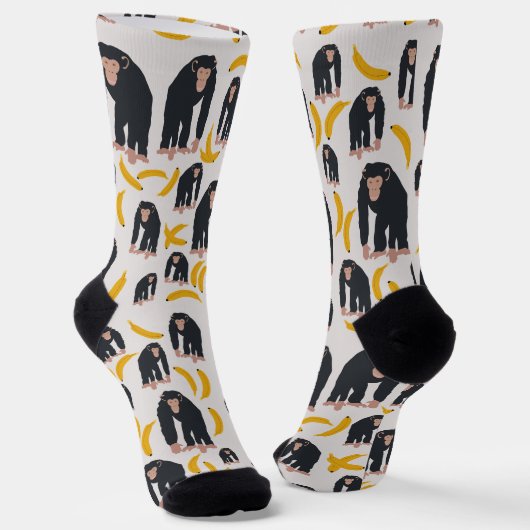 Apen Chimpansee & Banaan Patroon Sokken (Gebogen)