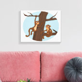 apen die de cartoon van de boom beklimmen canvas afdruk (Insitu (Woonkamer))