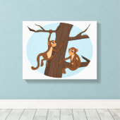 apen die de cartoon van de boom beklimmen canvas afdruk (Insitu (Houten vloer))