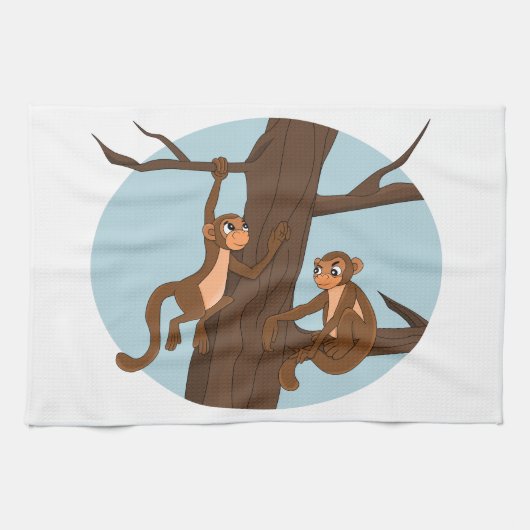 apen die de cartoon van de boom beklimmen theedoek (Horizontaal)