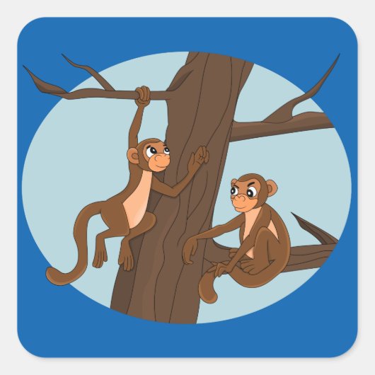 apen die de cartoon-vierkant sticker klimmen (Voorkant)