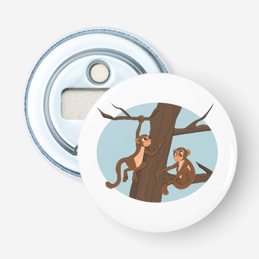 apen die de opening van de boomfles beklimmen button flesopener (Voorkant)