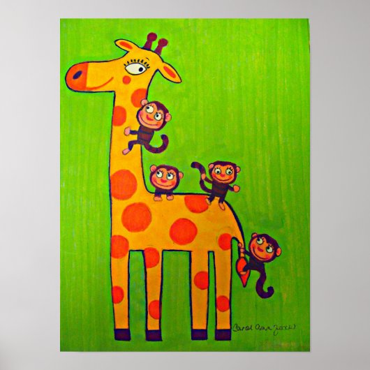 apen die met Giraffe spelen Poster (Voorkant)