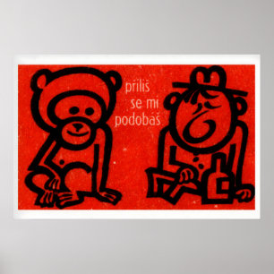 Apen en Dronken Man Luciferdoosje Kunstprint, Tsje Poster