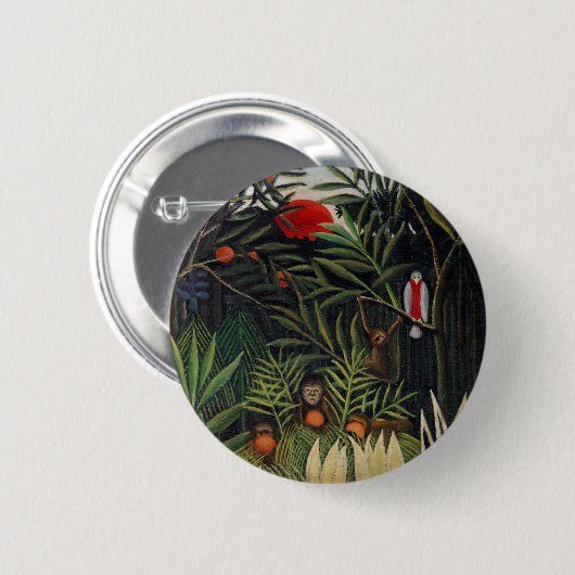 Apen en parrot van Henri Rousseau Ronde Button 5,7 Cm (Voorkant /achterkant)