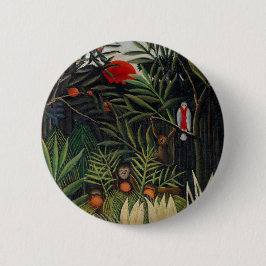 Apen en parrot van Henri Rousseau Ronde Button 5,7 Cm