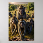 Apen getroond op oude stronk poster (Voorkant)