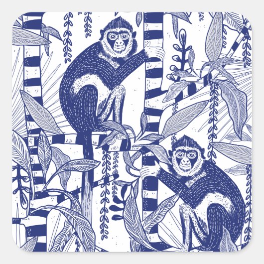 Apen in de Jungle Vierkante Sticker (Voorkant)
