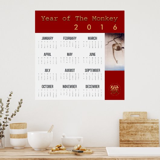 Apen Jaarkalender Grote Poster 2016 Japans (Keuken)