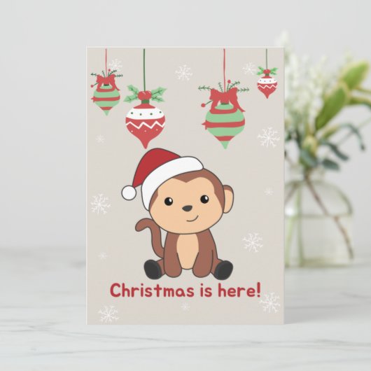 Apen Kerstmis Sneeuw Winter Dieren Apen Feestdagen Feestdagenkaart (Staand voorkant)