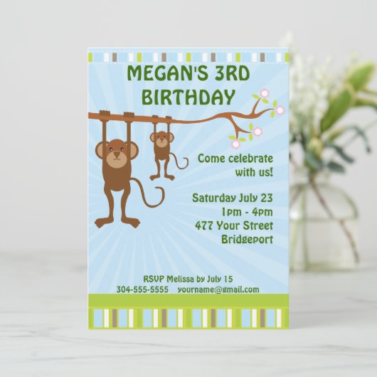 apen Kinderen Birthday Party Kaart (Staand voorkant)