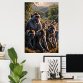 Apen majestueus bewondering weelderig groen veld poster (Thuiskantoor)