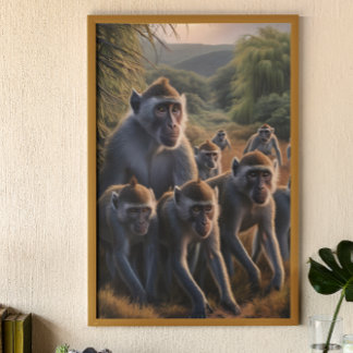 Apen majestueus bewondering weelderig groen veld poster