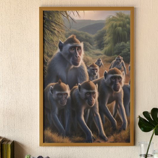 Apen majestueus bewondering weelderig groen veld poster