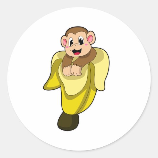 Apen met bananenschil ronde sticker (Voorkant)