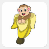 Apen met bananenschil vierkante sticker (Voorkant)