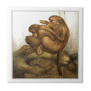 Apen Nederlandse Victoriaanse Kunst Tegeltje