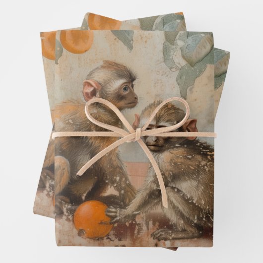 Apen - olieverfschilderij stijl wrapping geschenk  inpakpapier vel (In situ)