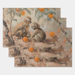 Apen - olieverfschilderij stijl wrapping geschenk  inpakpapier vel