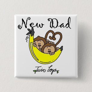 apen Papa van Twin Boys Tshirts en cadeautjes Vierkante Button 5,1 Cm