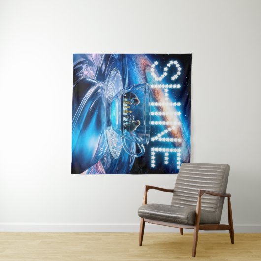 Apen Schaken en Galactische Glans Wandkleed (In Situ (horizontaal))