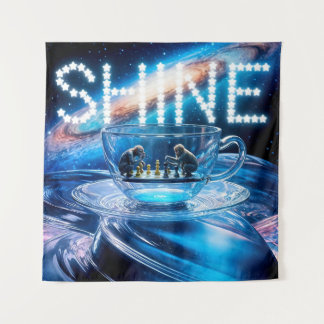 Apen Schaken en Galactische Glans Wandkleed