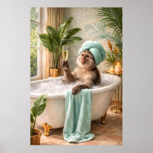 Apen Spa Print, Humoristische Tropische Badkamermu Poster