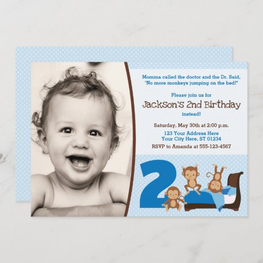 Apen springen op het bed verjaardagsuitnodiging kaart (Voorkant / Achterkant)