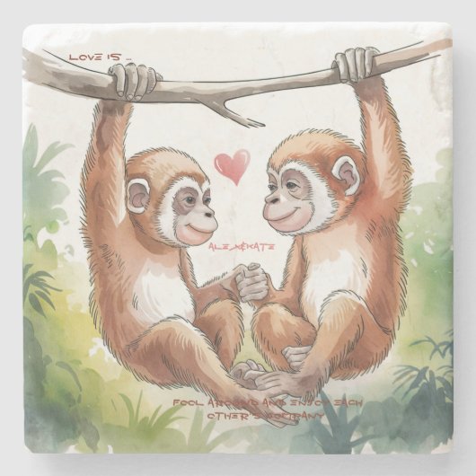 Apen Valentijnskaarten Stenen Onderzetter (Voorkant)