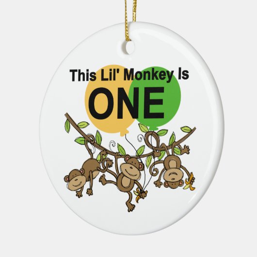 Apen van apen, eerste verjaardag, naar shirten en  keramisch ornament (Links)