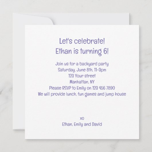 Apen vieren verjaardag, aap uitnodiging (Achterkant)