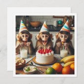 Apen vieren verjaardag, feestapen kaart (Voorkant / Achterkant)