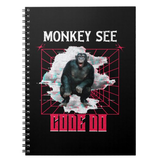 Apen zien code doen Webontwikkelaar humor Notitieboek (Voorkant)