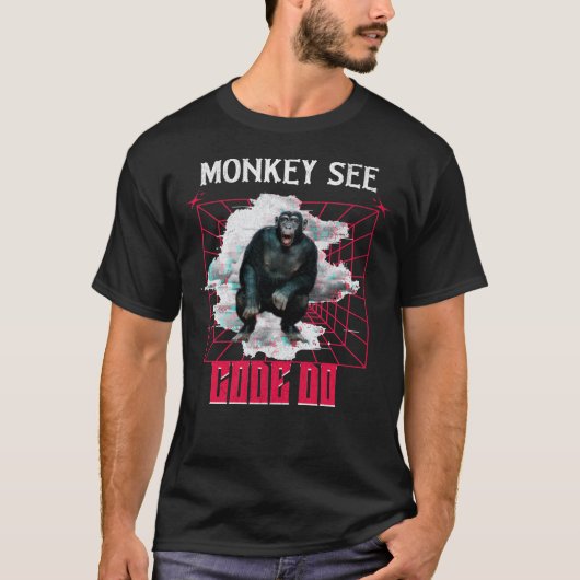 Apen zien code doen Webontwikkelaar humor T-shirt (Voorkant)