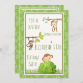 Apen zwaaien van bomen verjaardagsfeestje kaart (Voorkant / Achterkant)