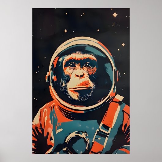 Apenastronaut Poster, Apen Retro Print (Voorkant)