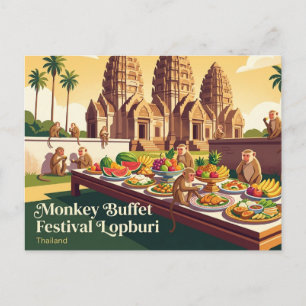 Apenbuffetfestival Lopburi Thailand Briefkaart