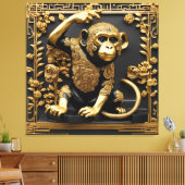 Apengoud en zwart sierlijk lijst canvas afdruk (Insitu (Woonkamer))
