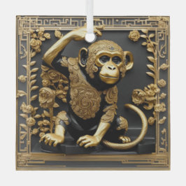Apengoud en zwart sierlijk lijst glas ornament
