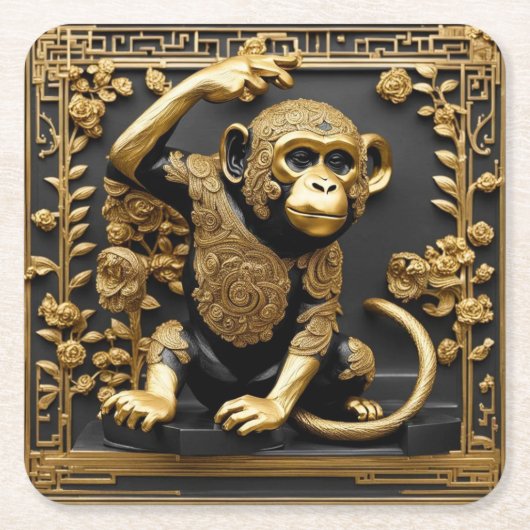 Apengoud en zwart sierlijk lijst kartonnen onderzetters (Voorkant)