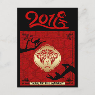 Apenjaar 2016 Chinees Nieuwjaar Briefkaart
