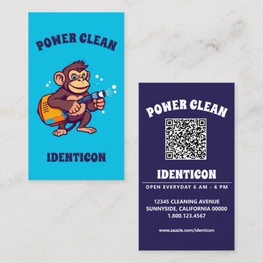 Apenkracht schoonmaken met QR-code Visitekaartje (Voorkant / Achterkant)
