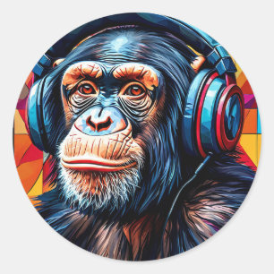 🐵 ApenmuziekLiefhebber Cadeau Voor Dieren Koptele Ronde Sticker