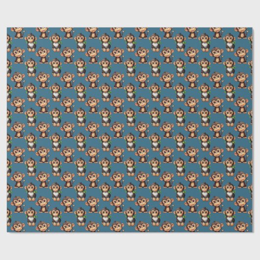 Apenpatroonontwerp Blauw Cadeaupapier (Vlak)