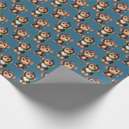 Apenpatroonontwerp Blauw Cadeaupapier (Hoek)